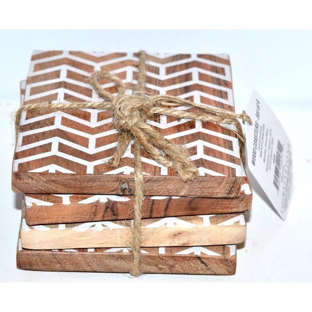 Thirstystone‎ Wood Coasters 4 pc Square Chevron Stripe pattern